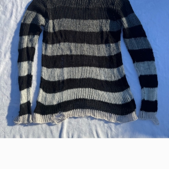 KILLSTAR Black and Gray Striped Distressed Grunge Sweater. M Oversized - Picture 4 of 5